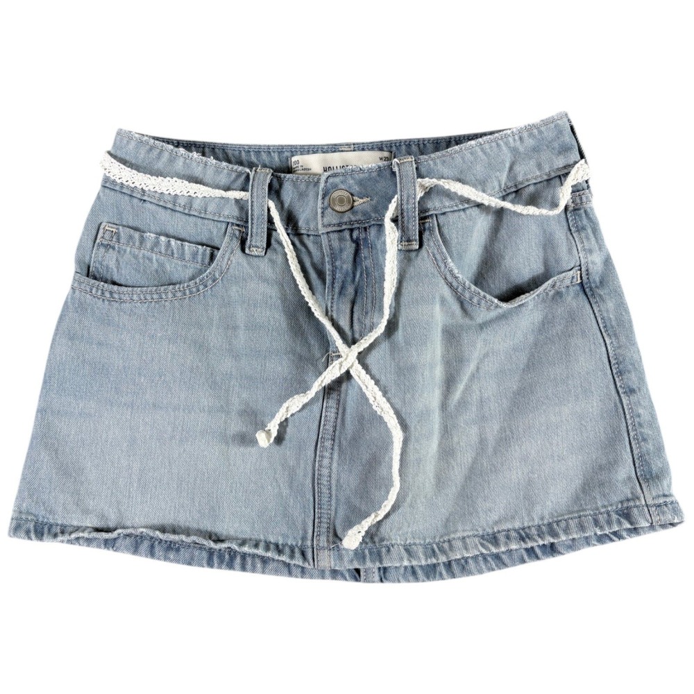 Hollister Denim Mini Skirt Womens W23 Light Blue Y2K Washed Raw Hem